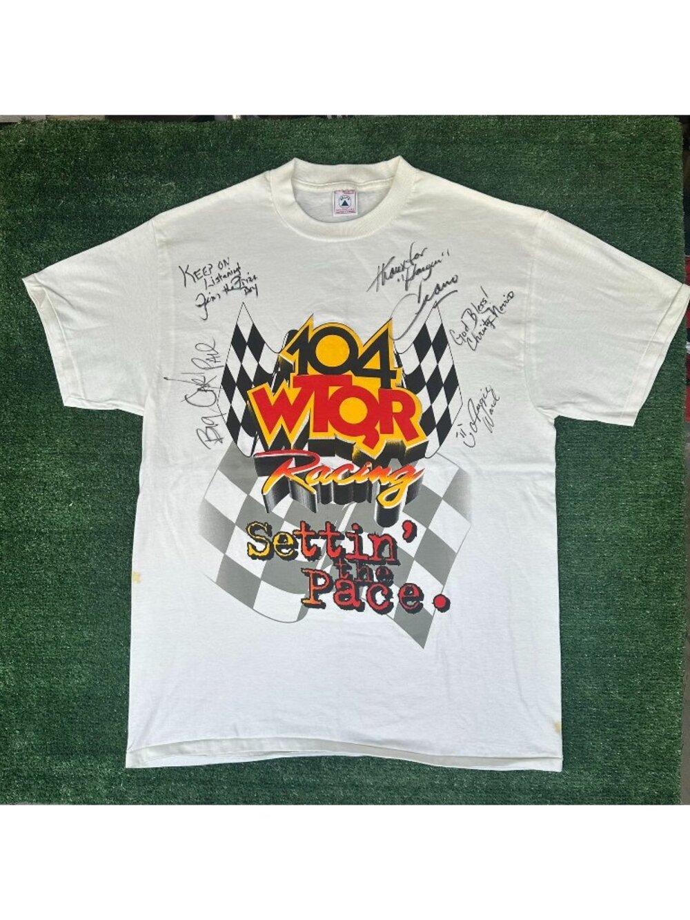 Vintage 90s 104FM WTQR Racing T-Shirt Single Stitch NASCAR Country Music Radio L